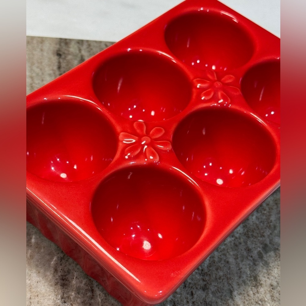 Ceramic Egg Dish “biscuit” Brand Red 1/2 dozen eggs - Picture 2 of 6